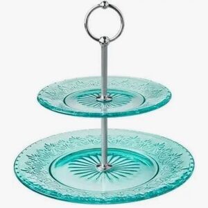 Elegant Two-Tier Glass Serving Stand - Turquoise